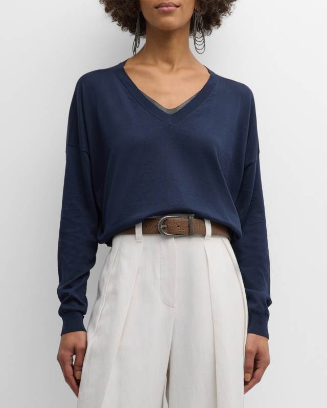 Cotton Sweater with Monili Insert